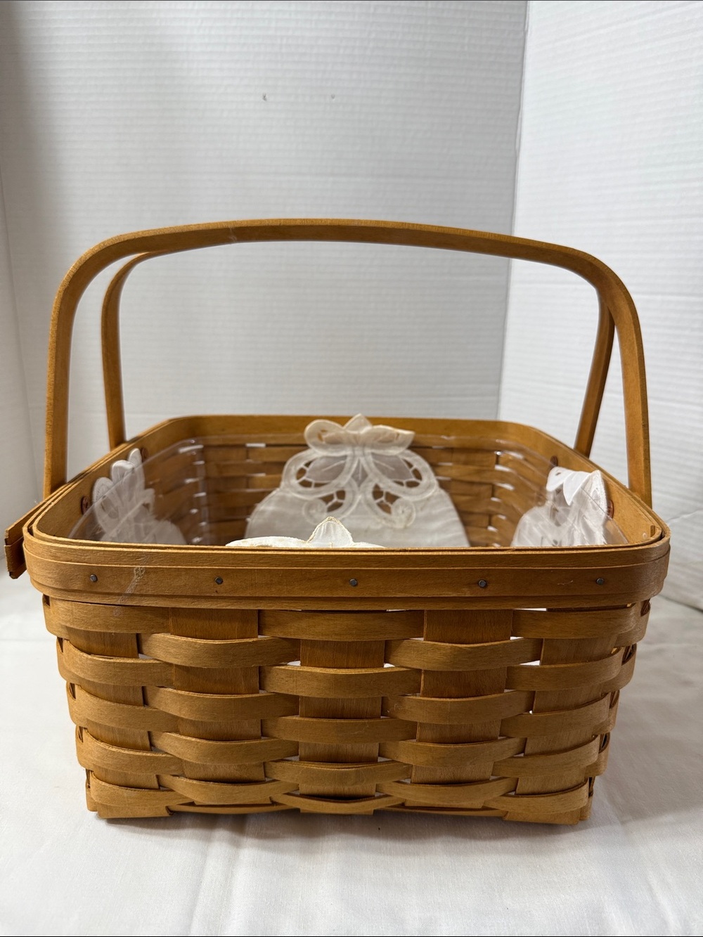 Vintage Longaberger Double Swing Handle Woven Gathering Basket w/ Plastic Liner